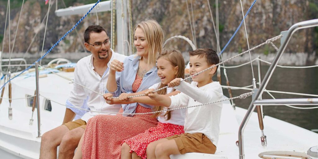 Family on boat